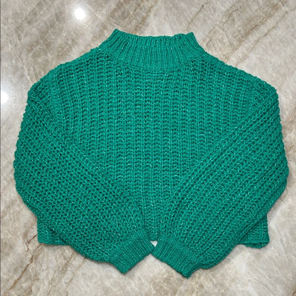 Women’s Saltwater LUXE Kelly Green Cropped Mock NeckSweater – Oversized| Small - Picture 1 of 6